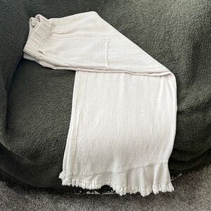 Umgee Wide Leg Pants in Light Cream with Frayed Hem